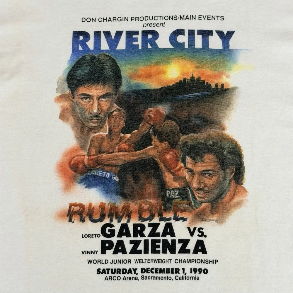 1990 Vintage River City Rumble Boxing T-Shirt Garza vs Pazienza Sacramento XL